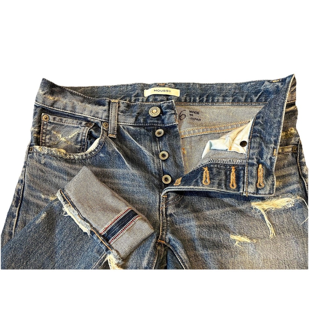 Moussy‎ Vintage Distressed Blue Jeans Size 26 Straight Tapered Selvedge Japan